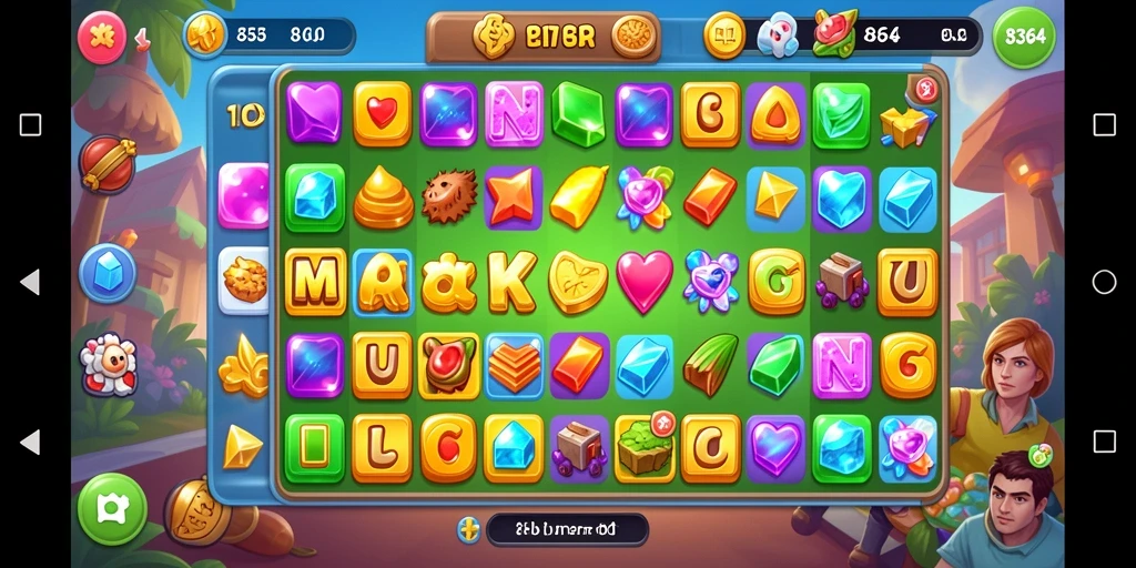 Tangkapan layar gameplay 8364 dengan padanan Match-3 yang seru.