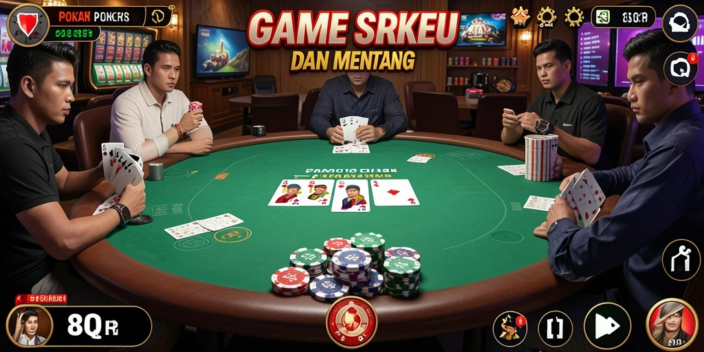 Screenshot utama 8QR menampilkan gameplay Poker yang mendebarkan.
