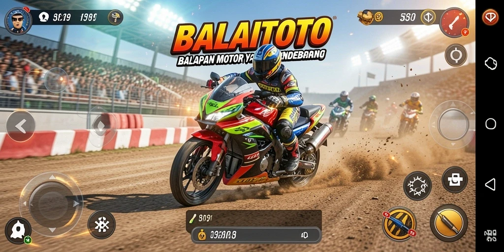 Screenshot BALAITOTO menunjukkan aksi balapan motor yang mendebarkan.