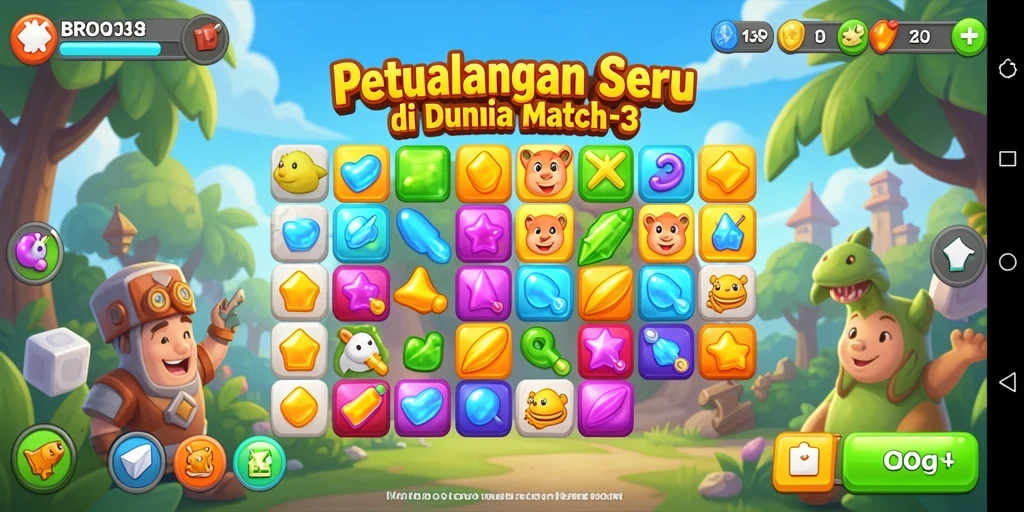 Tangkap momen seru gameplay Match-3 BRO138 dengan grafis yang menawan.