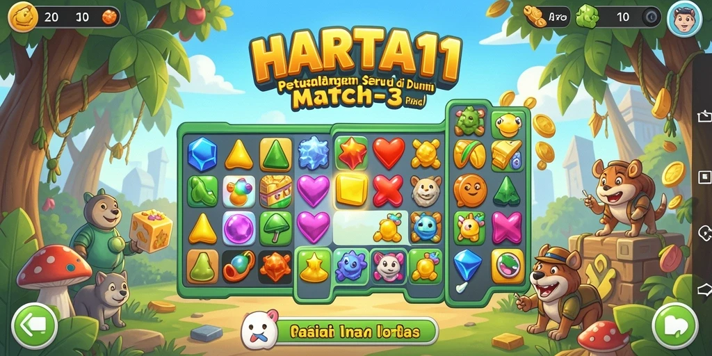 Tampilan gameplay HARTA11 yang penuh warna dan menarik dalam genre Match-3.
