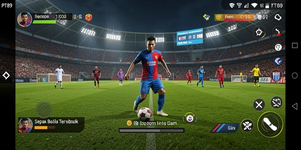 Tampilan gameplay PT89 yang menarik dengan suasana pertandingan sepak bola.