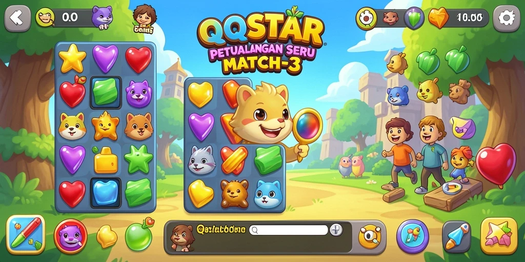 Tampilan seru dalam permainan Match-3 QQSTAR.