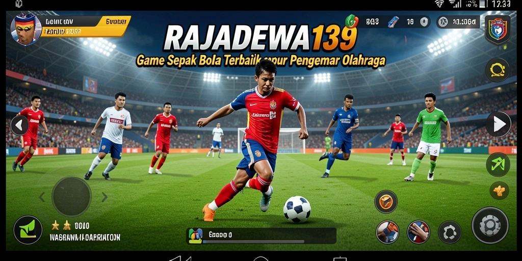 Screenshot utama RAJADEWA138 menampilkan aksi pertandingan sepak bola yang seru.