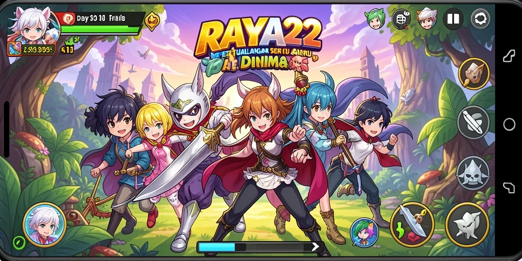 Tampilan gameplay RAYA22 yang menarik dan penuh warna.