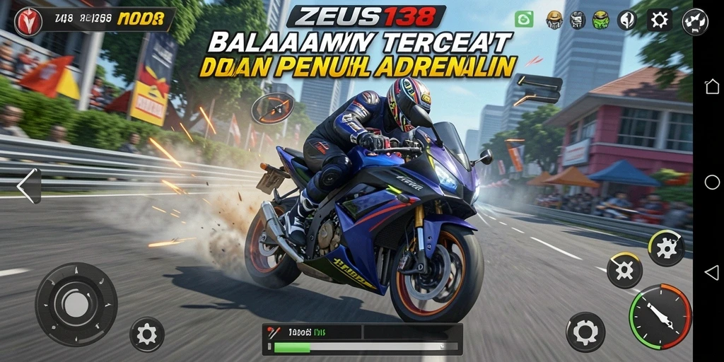 Gameplay balapan motor yang mendebarkan dan penuh aksi.